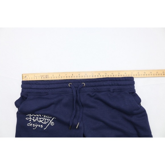 Ed Hardy Womens Broken Hearts  Sweatpants Wide Leg Y2K Navy Eclipse L  Fleece - Picture 14 of 16